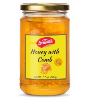 Blossom Honey with Honeycomb in glass jar  "Wellma